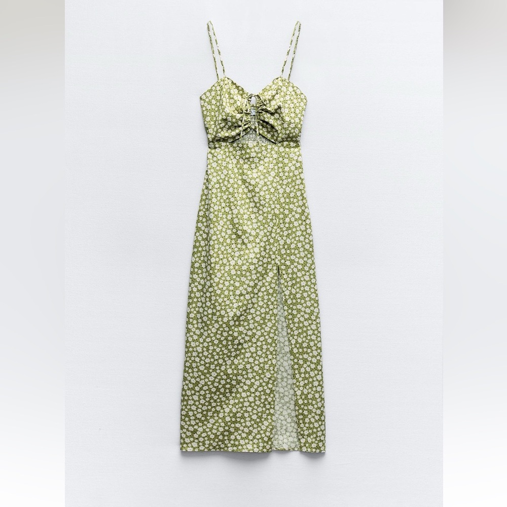ZARA LINEN BLEND FLORAL PRINT MIDI DRESS NWT